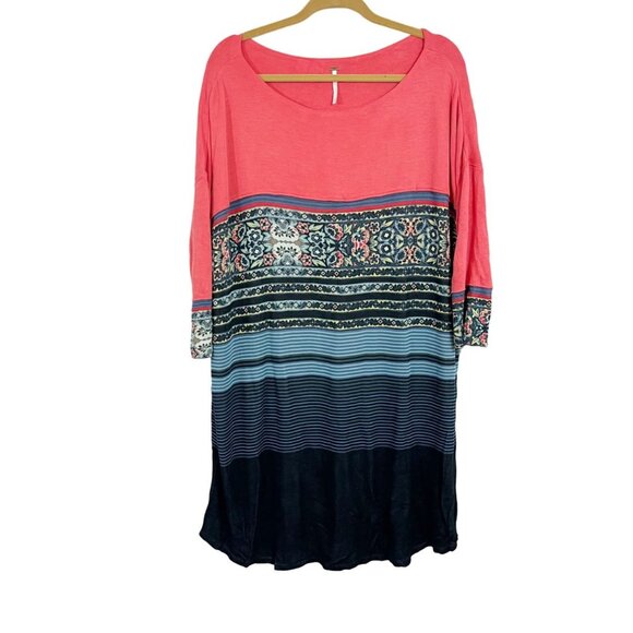 Free People Steppin Out Tunic Shift Dress Color Block Striped Boho - Size Medium - Picture 1 of 7